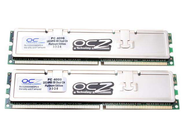 OCZ Platinum Edition 2GB (2 x 1GB) DDR 500 (PC 4000) Dual Channel Kit Desktop Memory Model OCZ5002048EBPE-K