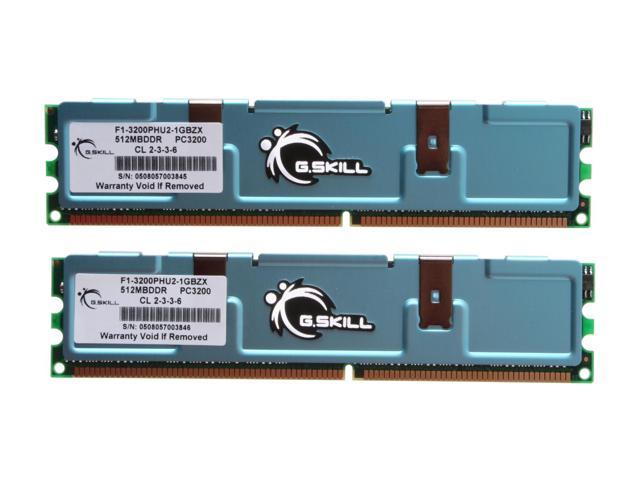 G.SKILL 1GB (2 x 512MB) DDR 400 (PC 3200) Dual Channel Kit Desktop Memory Model F1-3200PHU2-1GBZX