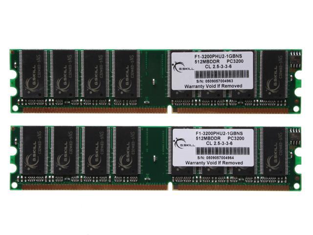 G.SKILL 1GB (2 x 512MB) DDR 400 (PC 3200) Dual Channel Kit Desktop Memory Model F1-3200PHU2-1GBNS