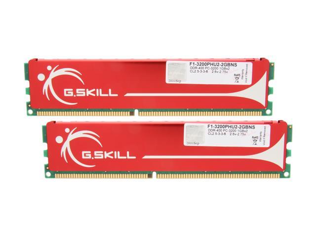 G.SKILL 2GB (2 x 1GB) DDR 400 (PC 3200) Dual Channel Kit Desktop Memory Model F1-3200PHU2-2GBNS
