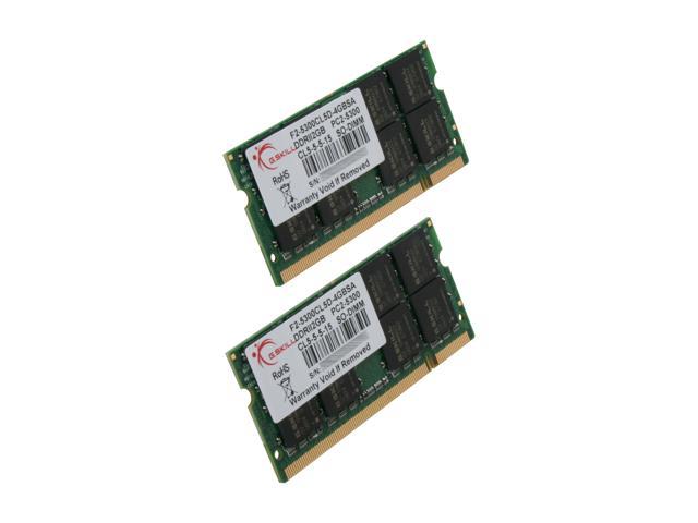 G.SKILL 4GB (2 x 2GB) 200-Pin DDR2 SO-DIMM DDR2 667 (PC2 5300) Dual Channel Kit Laptop Memory Model F2-5300CL5D-4GBSA