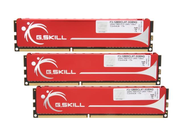 G.SKILL 3GB (3 x 1GB) DDR3 1600 (PC3 12800) Triple Channel Kit Desktop Memory Model F3-12800CL9T-3GBNQ