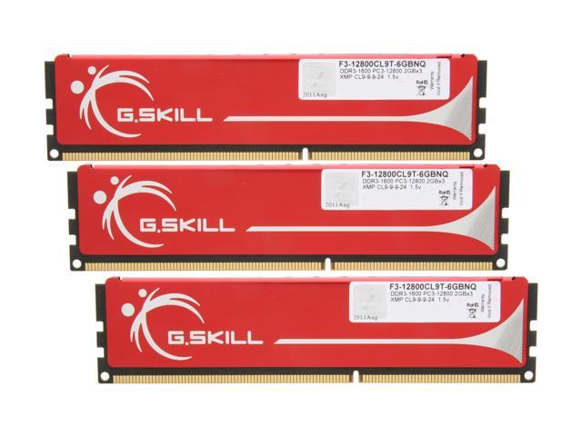 G.SKILL 6GB (3 x 2GB) DDR3 1600 (PC3 12800) Triple Channel Kit Desktop Memory Model F3-12800CL9T-6GBNQ