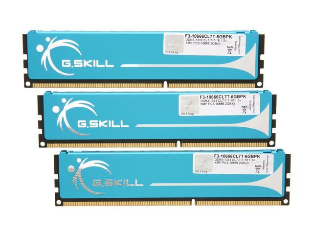 G.SKILL 6GB (3 x 2GB) DDR3 1333 (PC3 10666) Triple Channel Kit Desktop Memory Model F3-10666CL7T-6GBPK