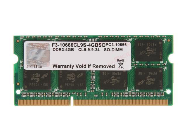 G.SKILL 4GB 204-Pin DDR3 SO-DIMM DDR3 1333 (PC3 10666) Laptop Memory Model F3-10666CL9S-4GBSQ