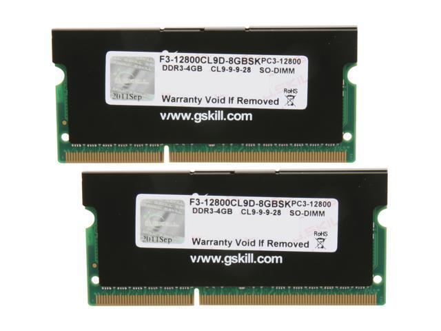 G.SKILL 8GB (2 x 4GB) 204-Pin DDR3 SO-DIMM DDR3 1600 (PC3 12800) Laptop Memory Model F3-12800CL9D-8GBSK