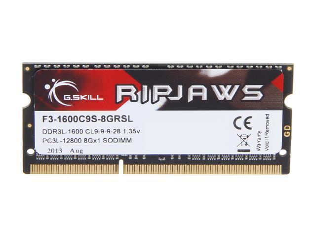 G.SKILL Ripjaws Series 8GB 204-Pin DDR3 SO-DIMM DDR3L 1600 (PC3L 12800)  Laptop Memory Model F3-1600C9S-8GRSL