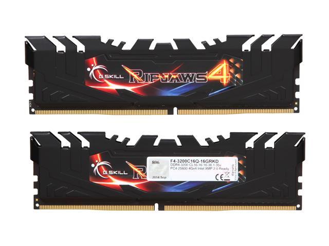 G Skill Ripjaws 4 Series 16gb 4 X 4gb 288 Pin Ddr4 Sdram Ddr4 3200 Pc4 25600 Desktop Memory Model F4 3200c16q 16grkd Newegg Com