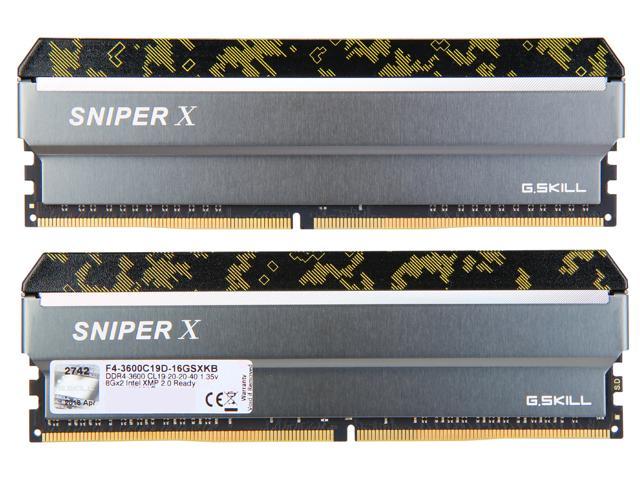 G.SKILL Sniper X Series 16GB (2 x 8GB) DDR4 3600 (PC4 28800) Desktop Memory  Model F4-3600C19D-16GSXKB