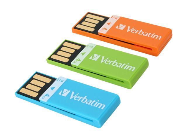 Verbatim Clip-it 12GB (4GB x 3) USB 2.0 Flash Drive (Orange, Blue, Green) Model 97563