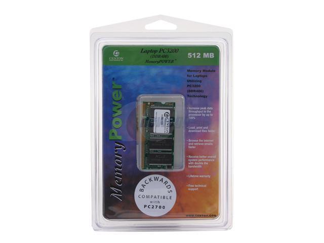 CENTON 512MB 200 Pin DDR SO DIMM DDR 400 PC 3200 Laptop Memory Model 