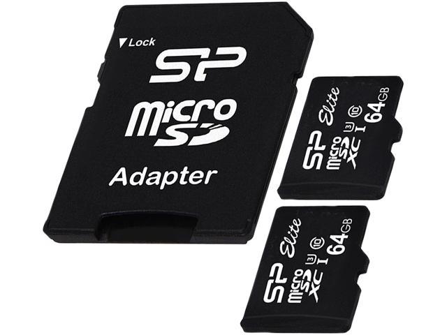 Silicon Power 128GB (64GB x 2) Elite microSDXC Memory Card with Adapter (2 MicroSD + 1 Adapter) (S2064GBSTXBU1V10AD)