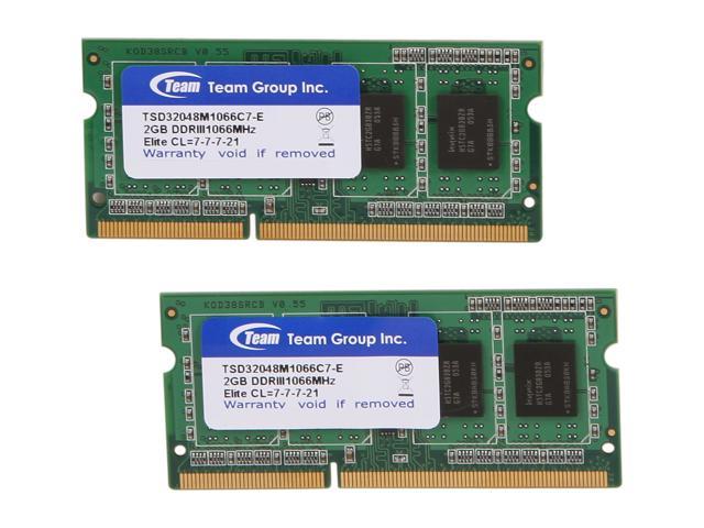 Team 4GB (2 x 2GB) 204-Pin DDR3 SO-DIMM DDR3 1066 Laptop Memory Model TSD34096M1066C7DC-E