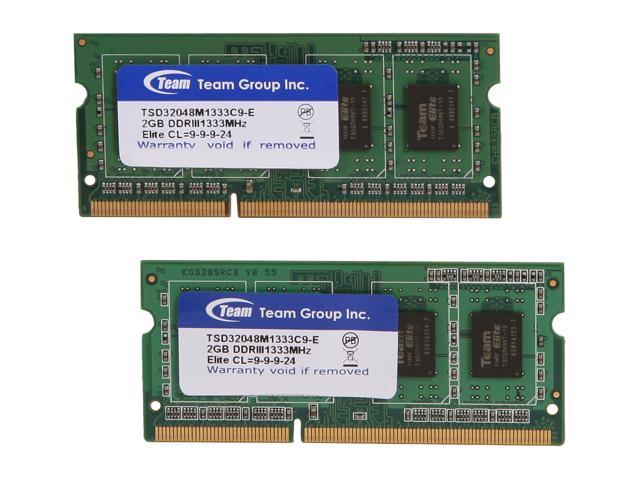 Team 4GB (2 x 2GB) 204-Pin DDR3 SO-DIMM DDR3 1333 Laptop Memory Model TSD34096M1333C9DC-E