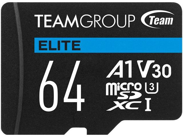 Team Group 64GB Elite microSDXC UHS-I U3, V30, A1, 4K UHD Micro SD Card with SD Adapter, Speed Up to 100MB/s (TEAUSDX64GIV30A103)