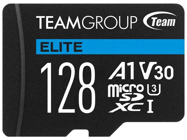 Team Group 128GB Elite microSDXC UHS-I U3, V30, A1, 4K UHD Micro SD Card with SD Adapter, Speed Up to 100MB/s (TEAUSDX128GIV30A103)