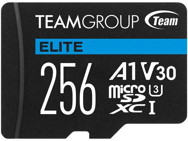 Team Group 256GB Elite microSDXC UHS-I U3, V30, A1, 4K UHD Micro SD Card with SD Adapter, Speed Up to 100MB/s (TEAUSDX256GIV30A103)