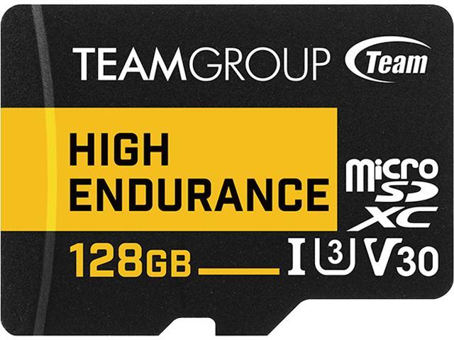Team 128GB High Endurance microSDXC UHS-I U3, V30 Memory Card with Adapter, Speed Up to 100MB/s (THUSDX128GIV3002)
