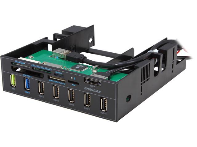Enermax ECR501 internal card reader w/ Super Charge USB Port (2.4a), USB 3.0 x1. 6-in-1 card readers: CF I/II/MD, Micro SD, SD/SDHC/SDXC/MMC/RSMMC, MS/MS PRO/MS PRO DUO, M2(MS MICRO)
