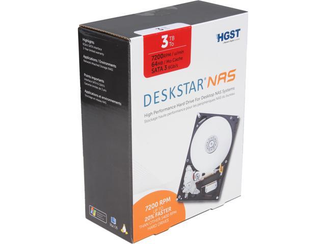 HGST DeskStar NAS 3.5" 3TB 7200 RPM 64MB Cache SATA 6.0Gb/s High-Performance Hard Drive for Desktop NAS Systems Retail Packaging 0S03660