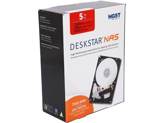 HGST Deskstar NAS H3IKNAS500012872SN (0S03835) 5TB 7200 RPM 128MB Cache SATA 6.0Gb/s 3.5" High-Performance Hard Drive for Desktop NAS Systems Retail Packaging