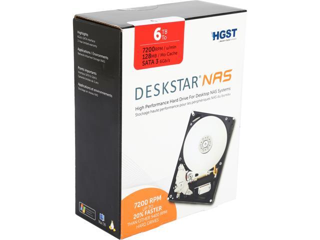 HGST Deskstar NAS 3.5" 6TB 7200 RPM 128MB Cache SATA 6.0Gb/s High-Performance Hard Drive for Desktop NAS Systems Retail Packaging 0S03839 H3IKNAS600012872SN