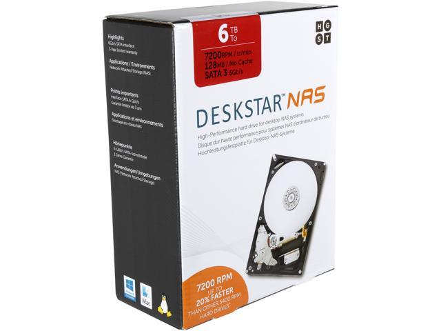 HGST DeskStar NAS 3.5 inch 6TB 7200 RPM 128MB Cache SATA 6.0Gb/s High-Performance Hard Drive for Desktop NAS Systems Retail Packaging 0S04007