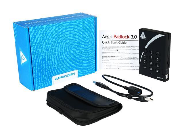 APRICORN 2TB Aegis Padlock Portable Hard Drive USB 3.0 Model A25