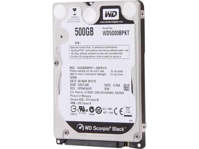 WD Scorpio Black WD5000BPKT 500GB 7200 RPM 16MB Cache SATA 3.0Gb/s 2.5" Internal Notebook Hard Drive Bare Drive