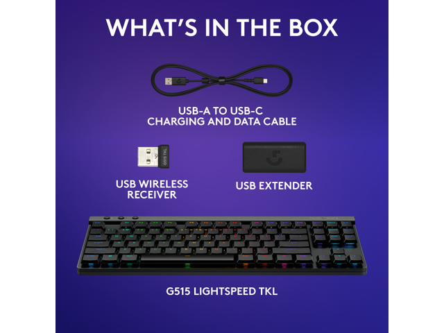Logitech G515 LIGHTSPEED TKL Low Profile Wireless Gaming Keyboard - GL Red Linear Switches, LIGHTSYNC RGB, Thin Tenkeyless Design, PBT Keycaps - Black
