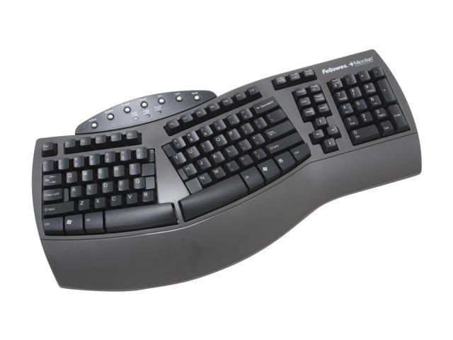Fellowes Microban Split Design Keyboard 98915 Black 7 Function Keys USB Wired Ergonomic Keyboard