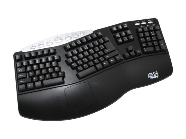 Adesso PCK-208B Tru-Form Pro USB Ergonomic Contoured Multimedia Keyboard with 8 Hot keys and includes PS/2 adaptor, (Black)