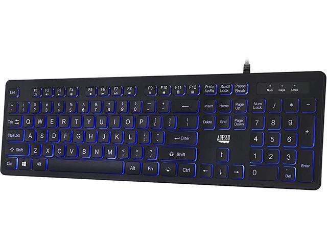 ADESSO AKB-139EB Black Wired Large Print Illuminated Desktop Keyboard ...