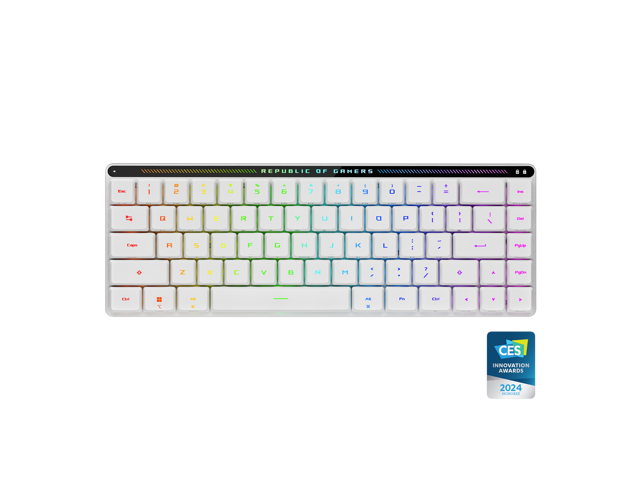 ASUS ROG Falchion RX Low Profile 65% Compact Wireless Gaming Keyboard, Pre-lubed ROG RX Blue Low-Profile Optical Switches, Tri-mode Connection, MacOS Support, ABS Keycaps, RGB-White