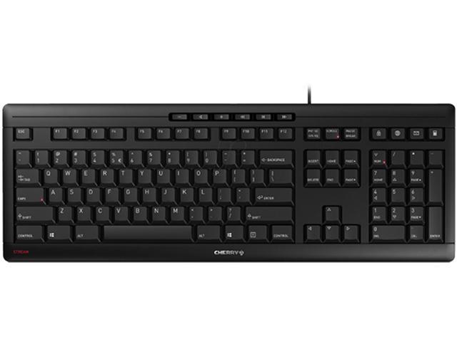 Cherry Stream Keyboard Wired USB SX Scissors Mechanism QWERTY Whisper-Quiet Silent Keystroke for Home Office, Work or Personal Computer. Black