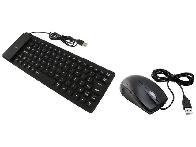 INSTEN 1042725 Black USB Wired Roll-up Silicone Foldable Computer Keyboard + USB Mouse