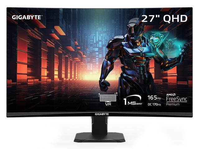 GIGABYTE-GS27QC-27"VACurvedGamingMonitor-QHD2560x1440-165Hz/OC170Hz-1msMPRT-AMDFreeSyncPremium-HDMI,DP-Black