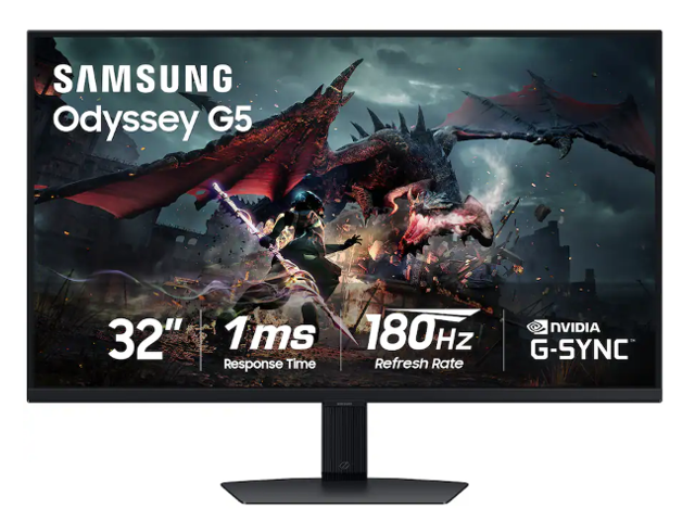 SAMSUNG Odyssey G5 Gaming Monitor 32" 180 Hz Fast IPS QHD AMD FreeSync and G-Sync Compatible, 2560 x 1440 (2K) sRGB 99% w/ Height, Pivot, Swivel, Tilt Adjustable stand LS32DG502ENXZA