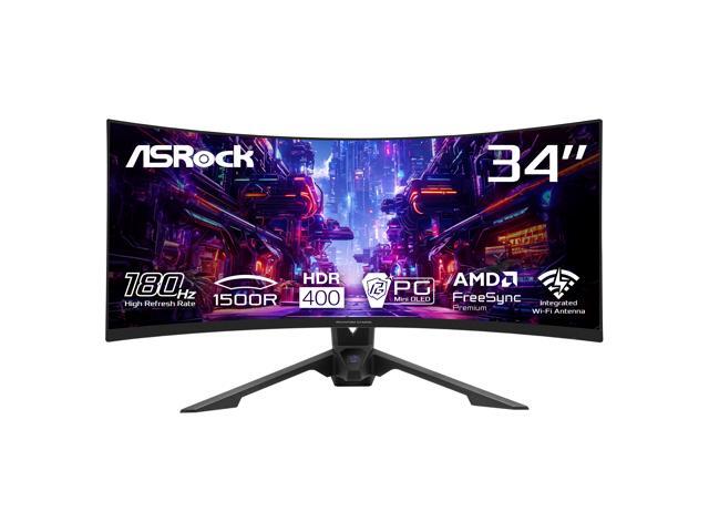 ASRock Phantom Gaming 34" 180 Hz VA WQHD Gaming Monitor 1ms (MPRT) FreeSync Premium (AMD Adaptive Sync) Curved PG34QRT3A