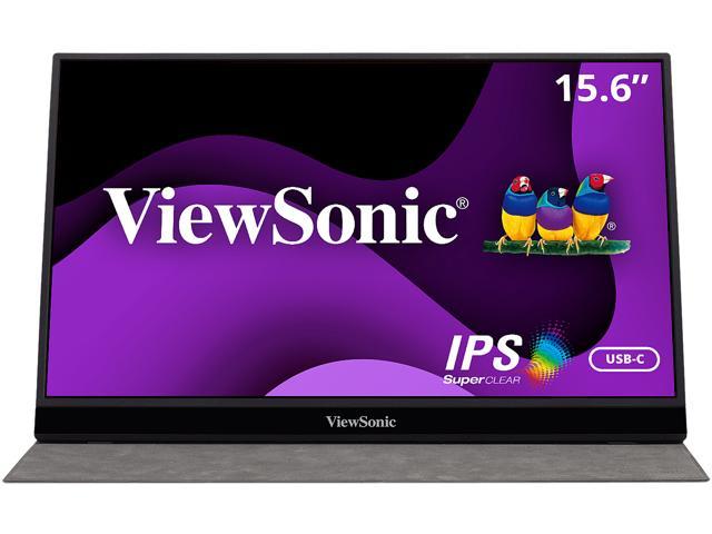 ViewSonic VG1655 15.6 Inch 1080p Portable Monitor with 2 Way Powered 60W USB C, IPS, Eye Care, Dual Speakers, Frameless Design, Built in Stand with Cover