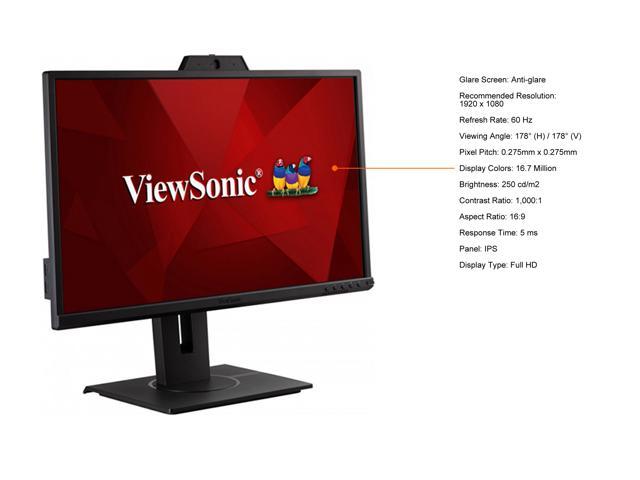 ViewSonic VG2440V 24 Inch 1080p IPS Video Conferencing Monitor with  Integrated 2MP Camera, Microphone, Speakers, Eye Care, Ergonomic Design,  HDMI