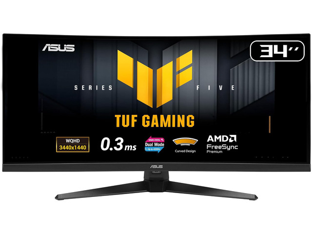 ASUS TUF Gaming Series 5 34" Curved Ultrawide Monitor (VG34WQ5A) - WQHD (3440x1440), Dual mode (WQHD 200Hz or HD 400Hz), Fast VA, 0.5ms, DisplayHDR400, DisplayWidget, Gaming AI