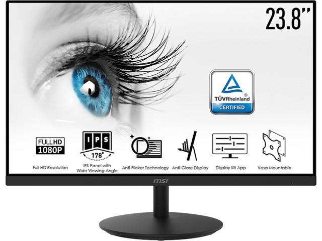 MSI PRO MP242 Eye Care Monitor - 24" (23.8" Viewable) Full HD, 75 Hz, IPS, 5 ms, Anti-Flicker, Anti-Glare, Display Kit, VESA Mount Support & Built-in Speakers