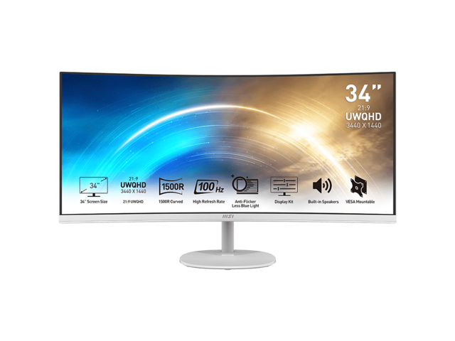 MSI Pro 34" UWQHD 3440 x 1440 (2K) 100 Hz 1ms (MPRT) / 4ms (GTG) Built-in Speakers Curved monitor Gaming Monitors - Newegg.com