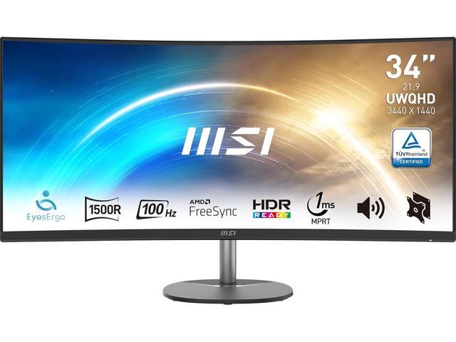 MSI Pro MP341CQ, 34" Monitor, 3440 x 1440(UWQHD) VA, 100Hz, TUV Certified Eyesight Protection, 4ms, Displayport, HDMI, Tilt, Black
