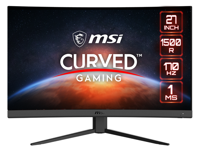 MSI G27CQ4 E2, 27" 1500R Curved Gaming Monitor, 2560x1440 (WQHD), VA, 170Hz, 1ms, FreeSync Premium (AMD Adaptive Sync), HDMI, DisplayPort, Height Adjustable