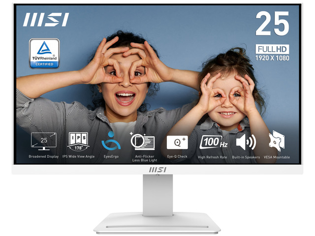 MSI PRO MP253W 24.5-inch IPS 1920 x 1080 (FHD) Computer Monitor, 100Hz, Adaptive-Synch, HDMI, DisplayPort, VGA Port, VESA Mountable, Tilt, Speaker, 1ms, White