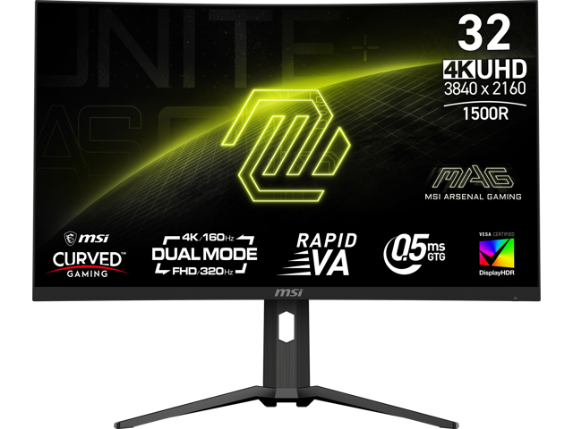 MSI 31.5" 160Hz UHD / 320Hz FHD Rapid VA UHD Gaming Monitor 0.5ms (GTG) AMD Adaptive Sync Curved MAG 321CUPDF