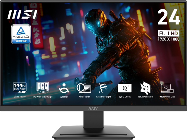 MSI PRO MP243L E14 24-inch IPS 1920 x 1080 (FHD) Gaming Office Monitor, 144Hz, Adaptive-Synch, HDR Ready, HDMI, VGA Port,VESA Mountable, Tilt, 4-side slim bezel ,1ms, Black