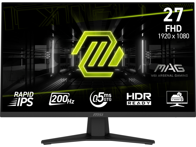 MSI 27" 200 Hz Rapid IPS FHD(1920 x 1080) Gaming Office Monitor 0.50 ms Adaptive-Sync, HDR Ready, HDMI, VGA Port, VESA Mountable, Tilt, 4-Side Slim Bezel, Black MAG 274F